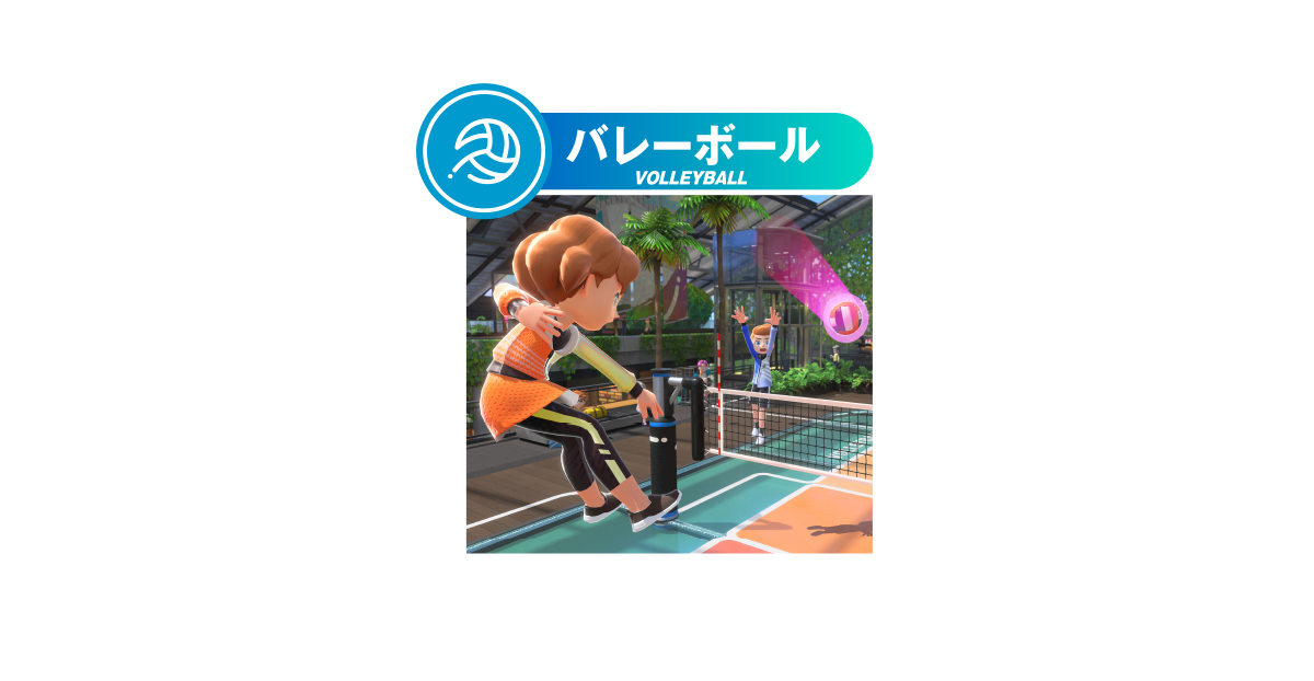 バレーボール VOLLEYBALL ２対２のチーム戦で協力や対戦を楽しむことができます。サーブ、レシーブ、トス、スパイク、ブロックとさまざまなアクションでネットの向こうにボールを返します。