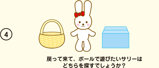 戻って来て、ボールで遊びたいサリーはどちらを探すでしょうか?
