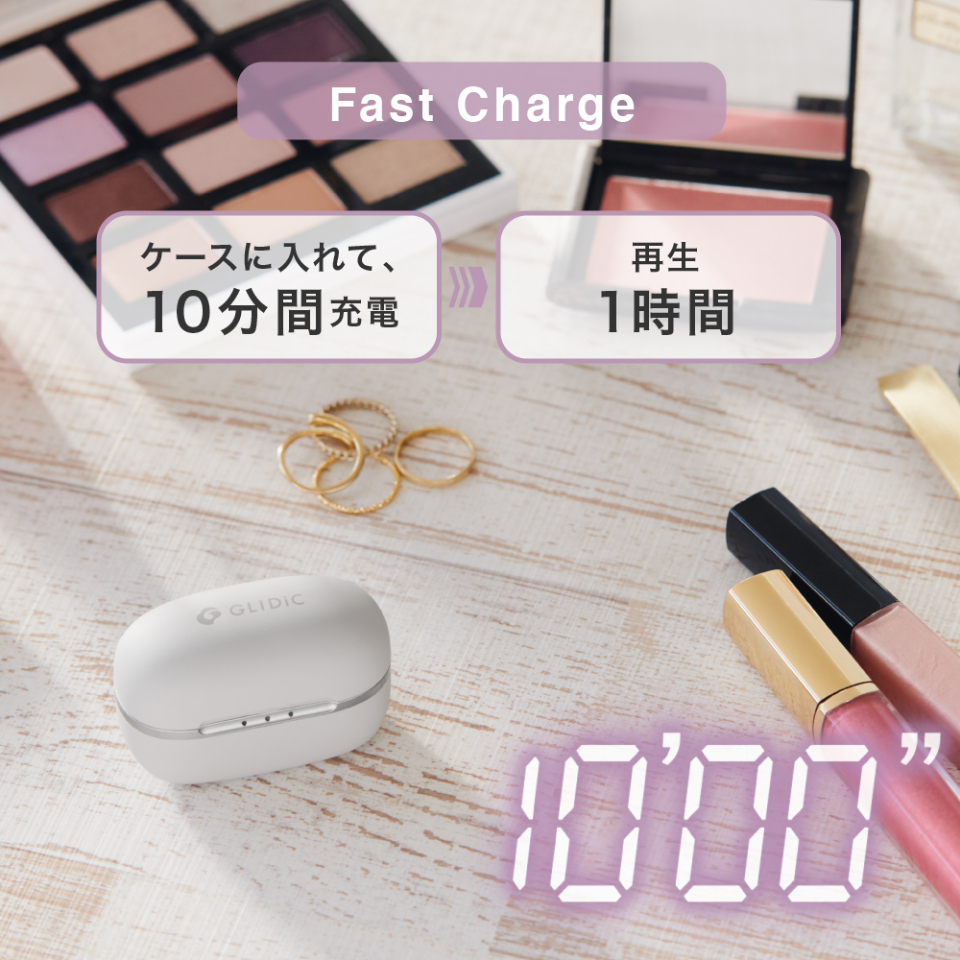 ケースに入れて10分間充電、再生1時間