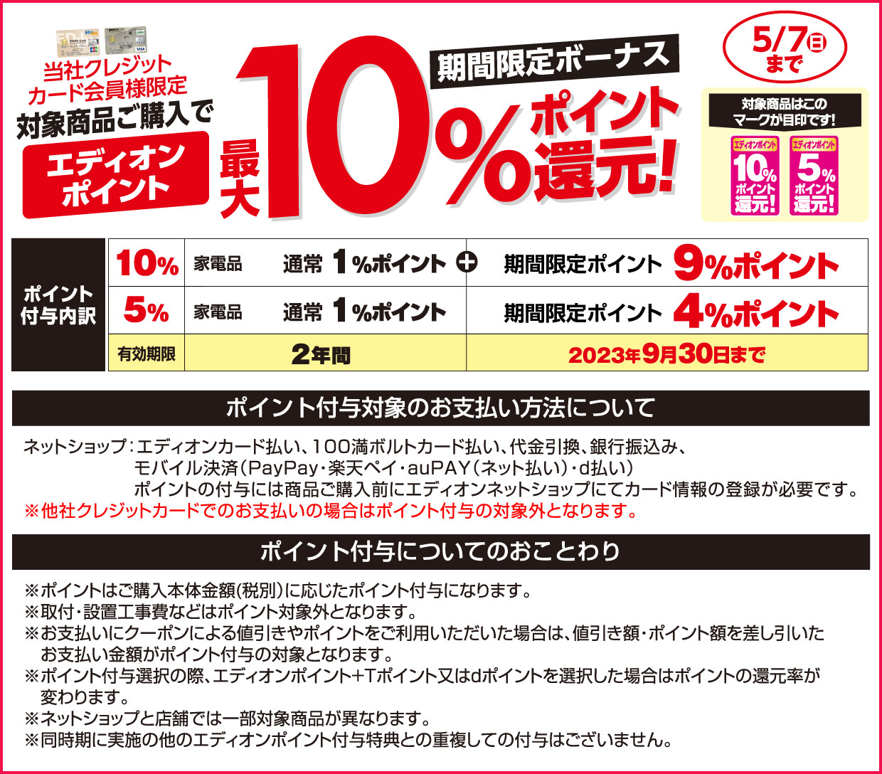 当社クレジットカード会員様限定対象商品ご購入で、エディオンポイント最大10%ポイント還元! ポイント付与内訳