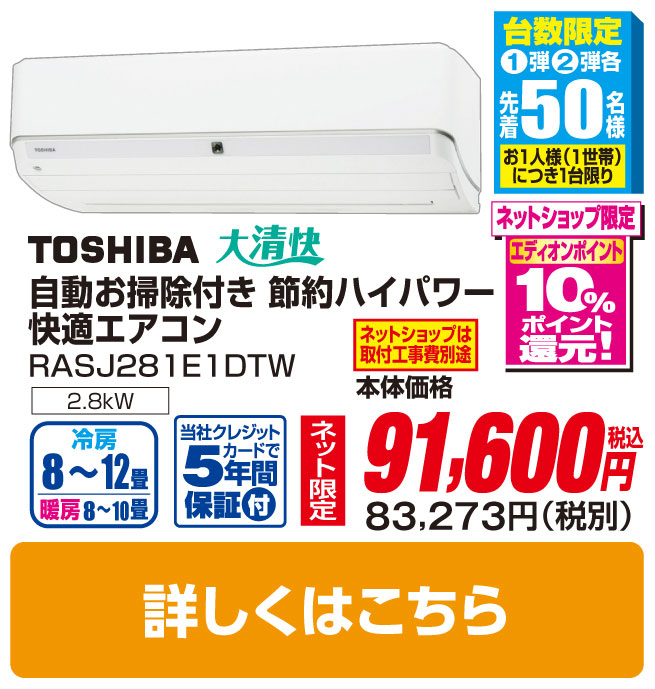 東芝 10畳向け 自動お掃除付き 冷暖房インバーターエアコン