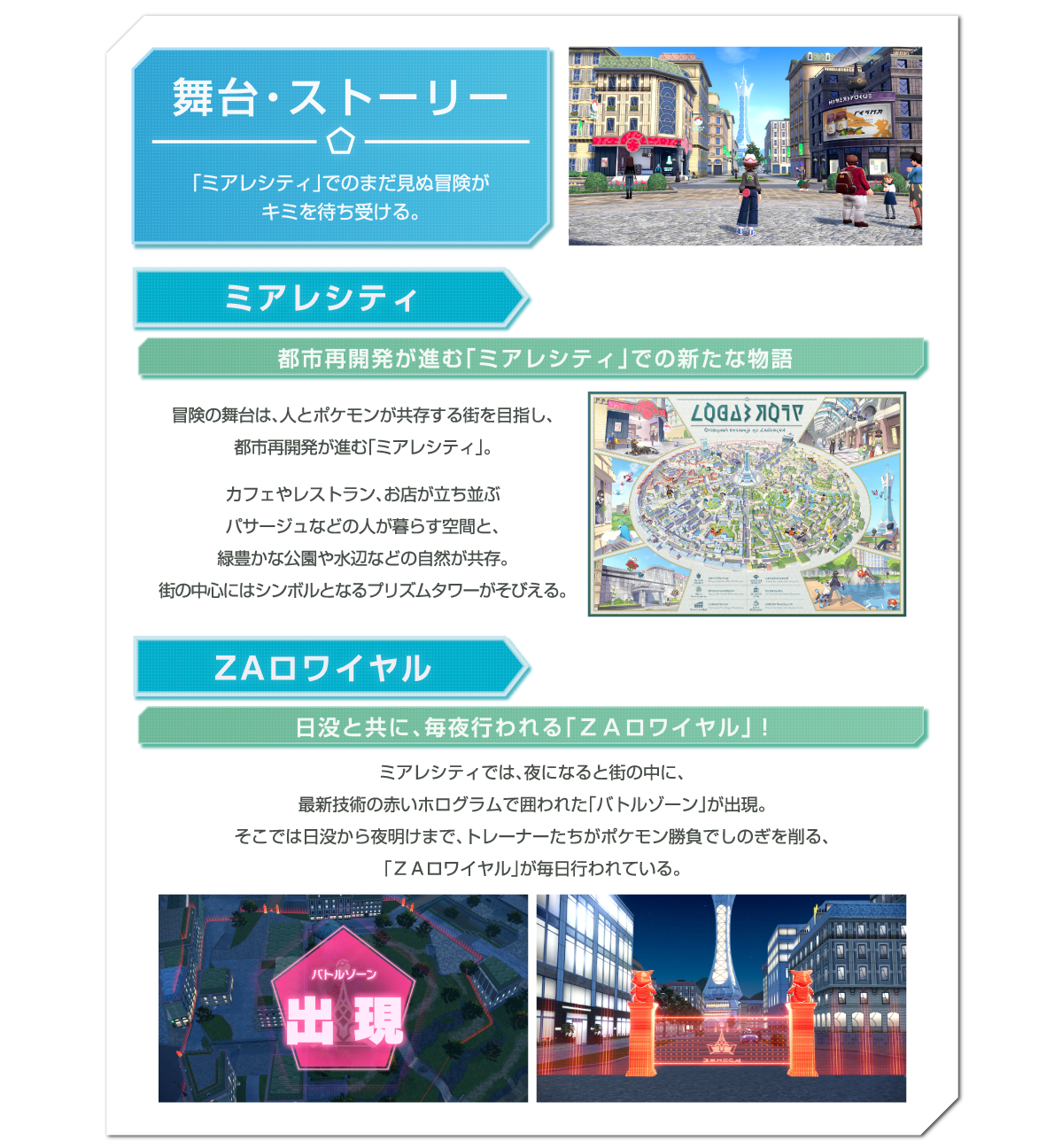 舞台・ストーリー 都市再開発が進む「ミアレシティ」での新たな物語 日没と共に、毎夜行われる「ZAロワイヤル」!