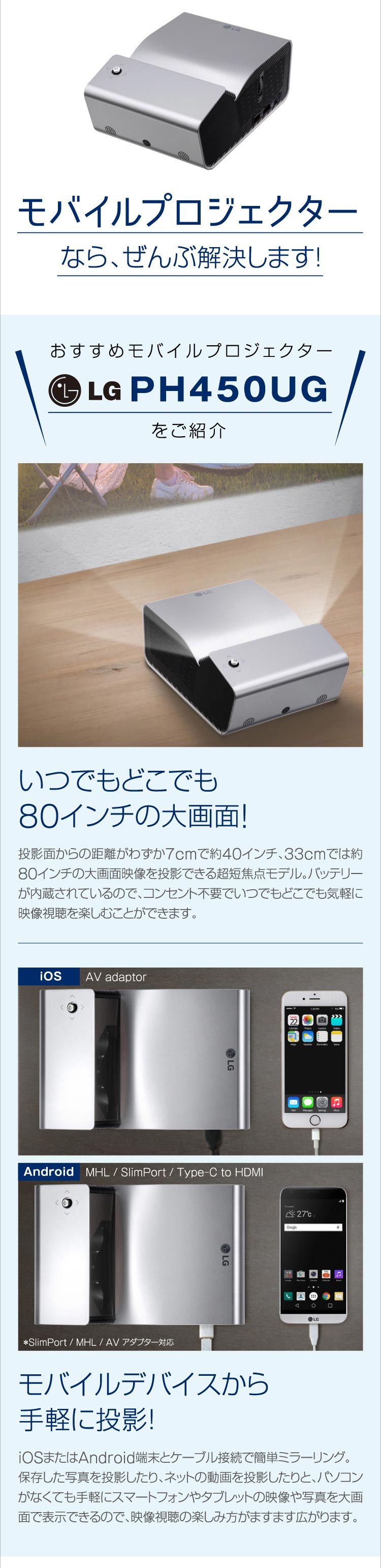 モバイルプロジェクターなら、ぜんぶ解決します！