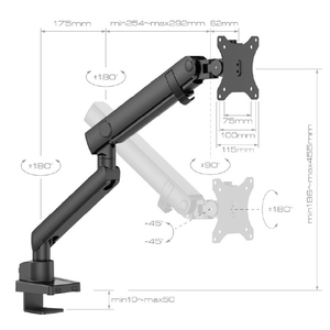 グリーンハウス 17～40インチ用液晶モニターアーム メカニカルスプリング 1画面 クランプ/グロメット式 ブラック GH-AMES1-BK-イメージ10